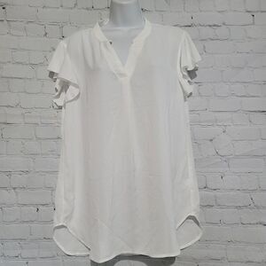 Women's Ruffle Sleeve V Neck Tunic Top Large